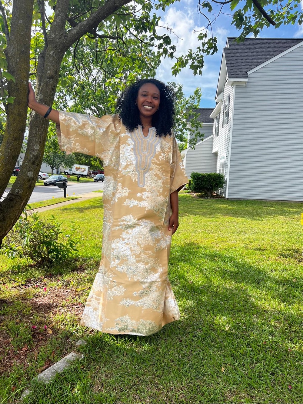Gold Embroidered Maxi Caftan Dress for Women